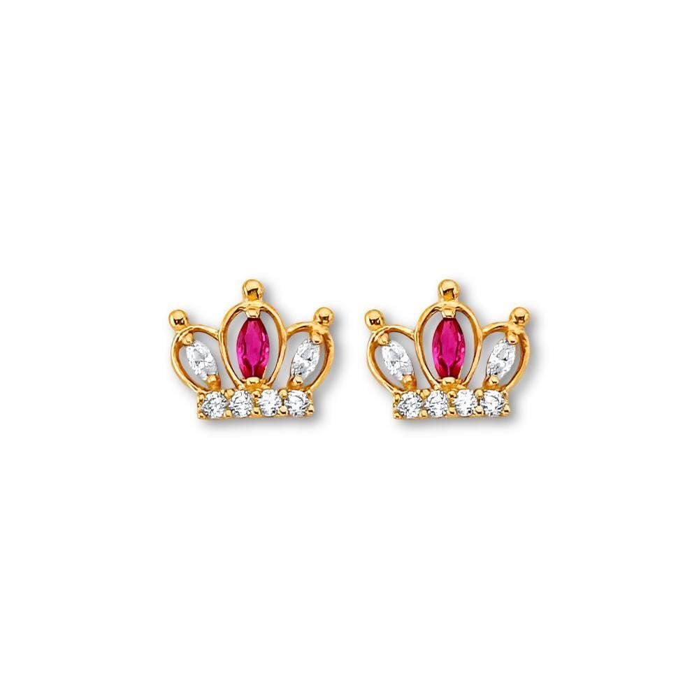 14K Gold Crown CZ Earrings | Dainty Push Back  Jewelry By Tehrani Jewelry